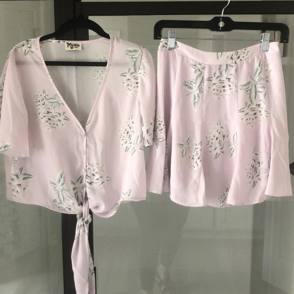 Show me your mumu lavender floral skater skirt and tie top set S spring summer